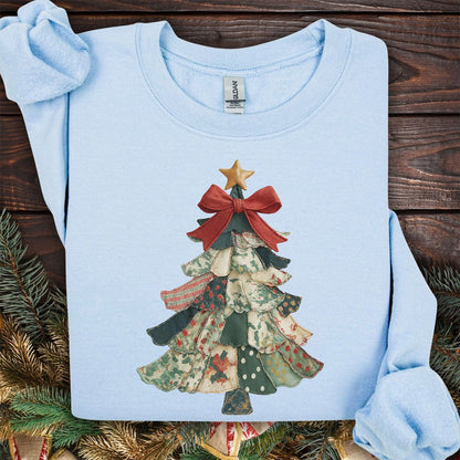 Faux Preppy Patchwork Christmas Tree Sweatshirt