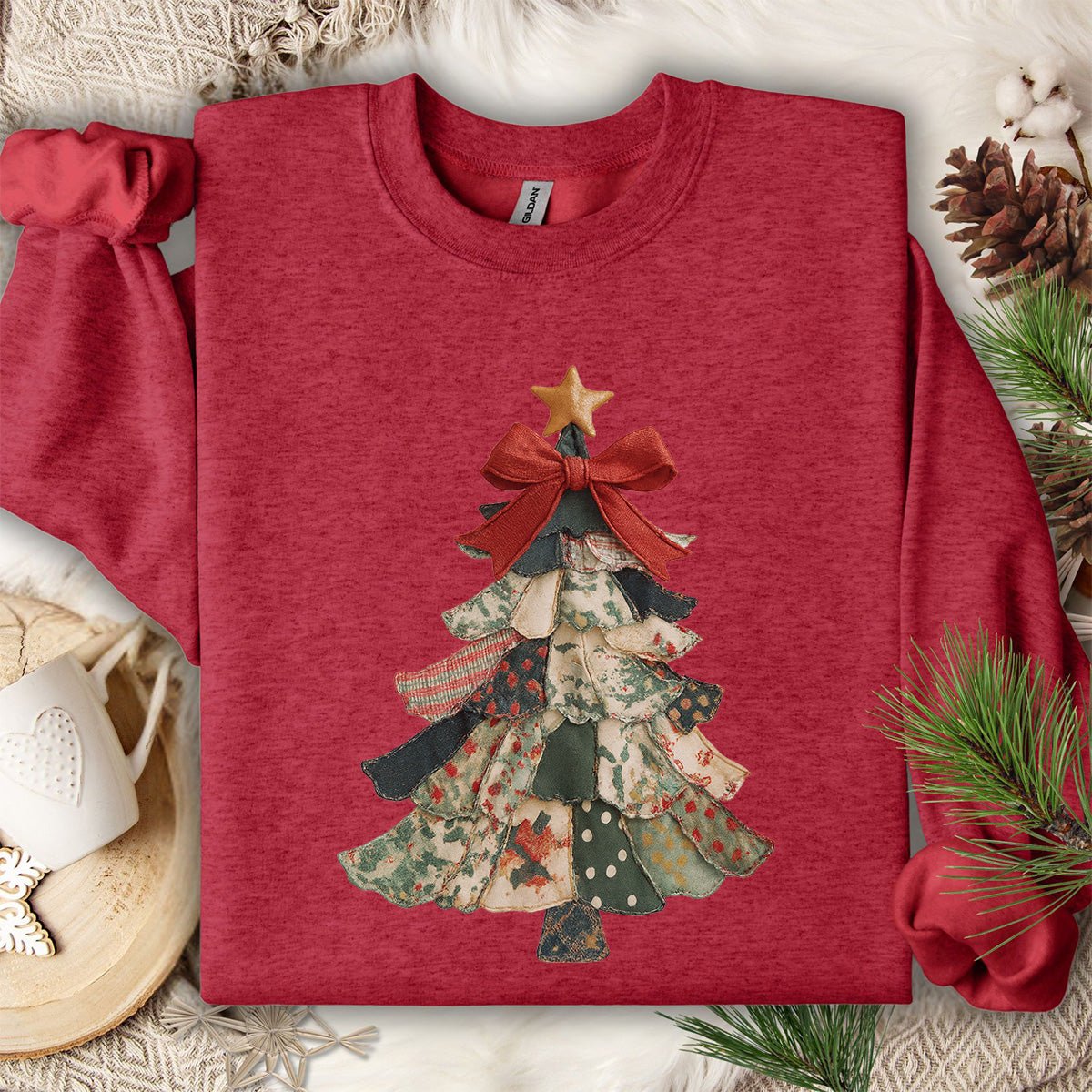 Faux Preppy Patchwork Christmas Tree Sweatshirt