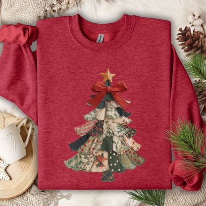 Faux Preppy Patchwork Christmas Tree Sweatshirt