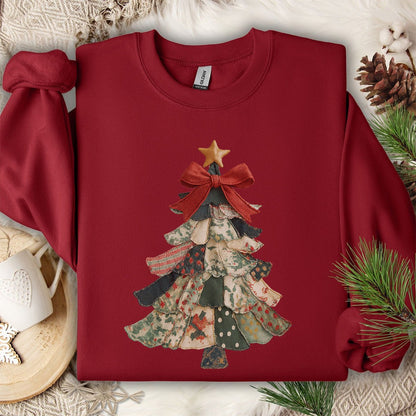 Faux Preppy Patchwork Christmas Tree Sweatshirt