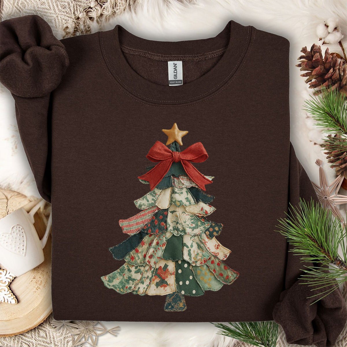 Faux Preppy Patchwork Christmas Tree Sweatshirt