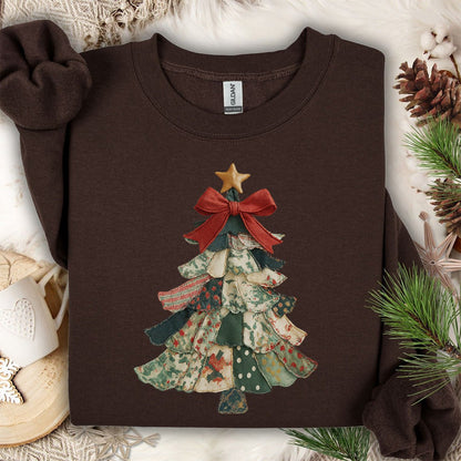 Faux Preppy Patchwork Christmas Tree Sweatshirt