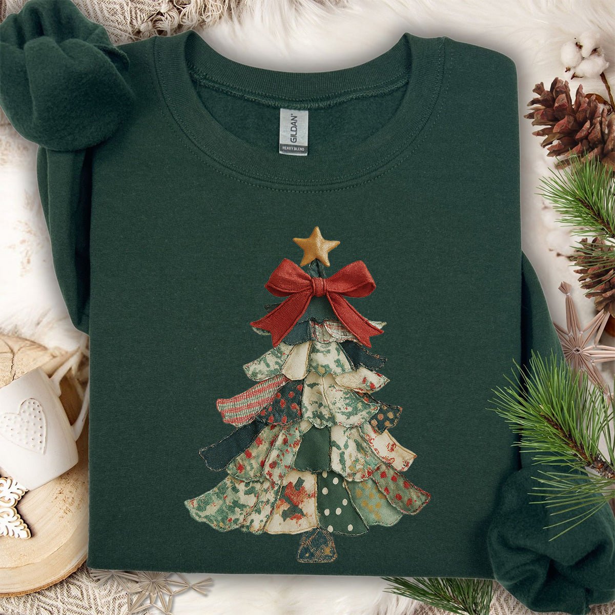 Faux Preppy Patchwork Christmas Tree Sweatshirt