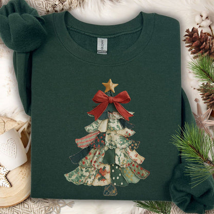 Faux Preppy Patchwork Christmas Tree Sweatshirt