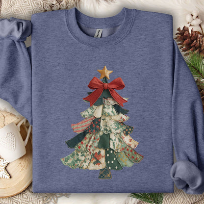 Faux Preppy Patchwork Christmas Tree Sweatshirt