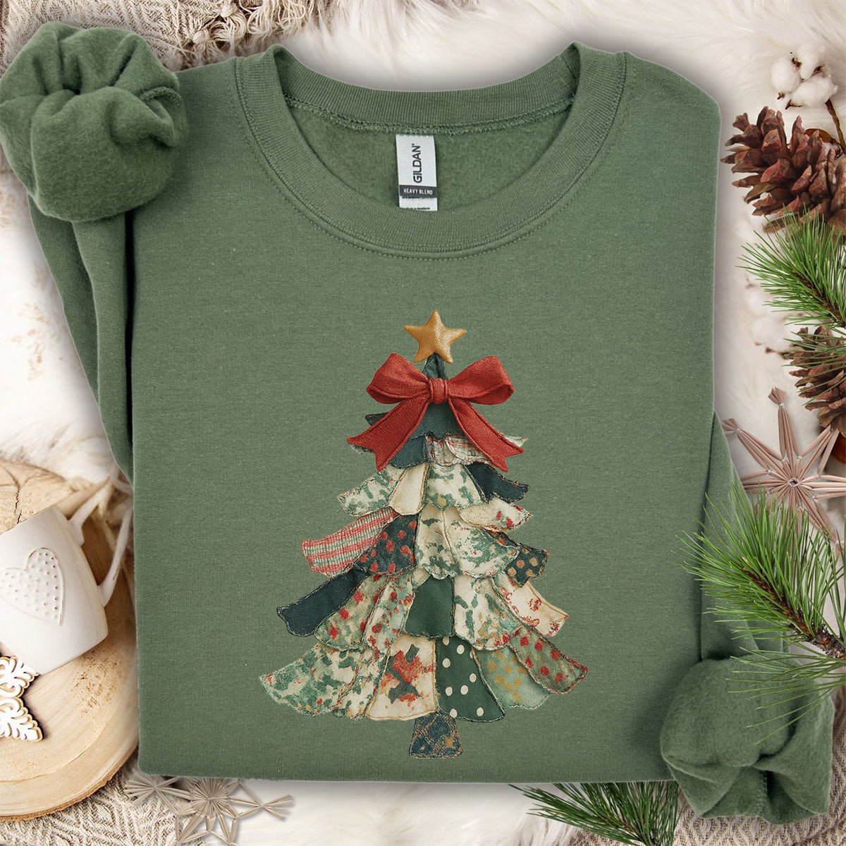 Faux Preppy Patchwork Christmas Tree Sweatshirt