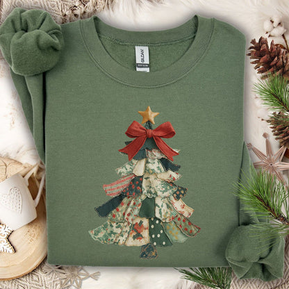 Faux Preppy Patchwork Christmas Tree Sweatshirt