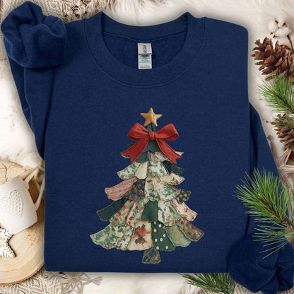 Faux Preppy Patchwork Christmas Tree Sweatshirt