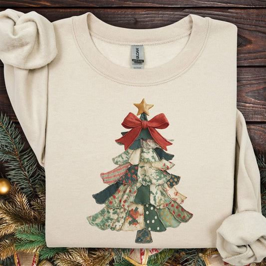 Faux Preppy Patchwork Christmas Tree Sweatshirt