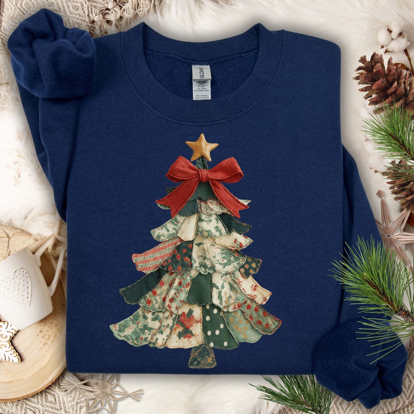 Faux Preppy Patchwork Christmas Trees Sweatshirt