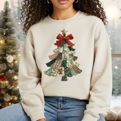 Faux Preppy Patchwork Christmas Trees Sweatshirt