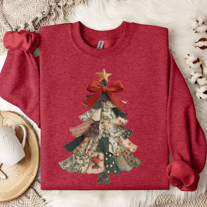 Faux Preppy Patchwork Christmas Trees Sweatshirt