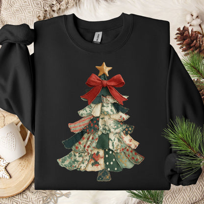 Faux Preppy Patchwork Christmas Trees Sweatshirt