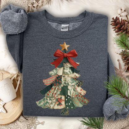 Faux Preppy Patchwork Christmas Trees Sweatshirt