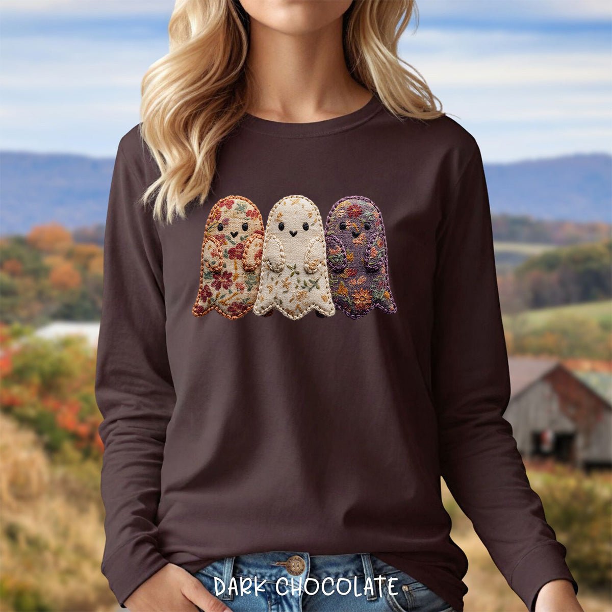 Faux Quilted Ghost Trio Long Sleeve Tee