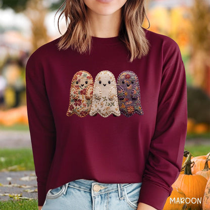 Faux Quilted Ghost Trio Long Sleeve Tee
