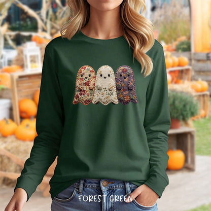 Faux Quilted Ghost Trio Long Sleeve Tee