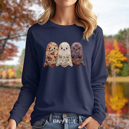 Faux Quilted Ghost Trio Long Sleeve Tee