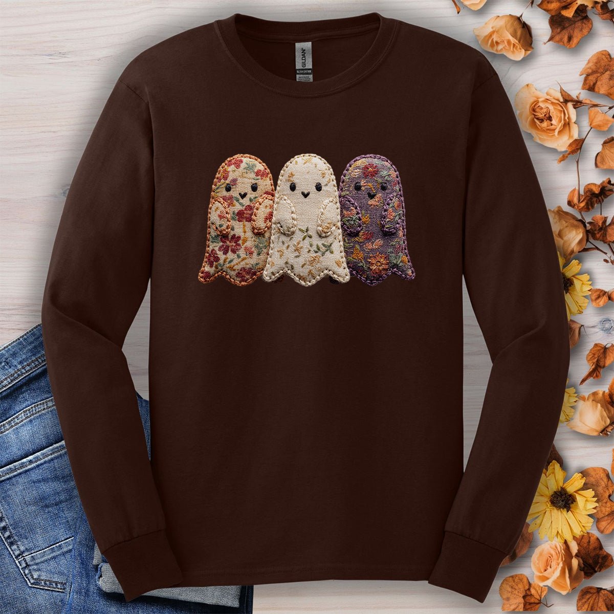 Faux Quilted Ghost Trio Long Sleeve Tee