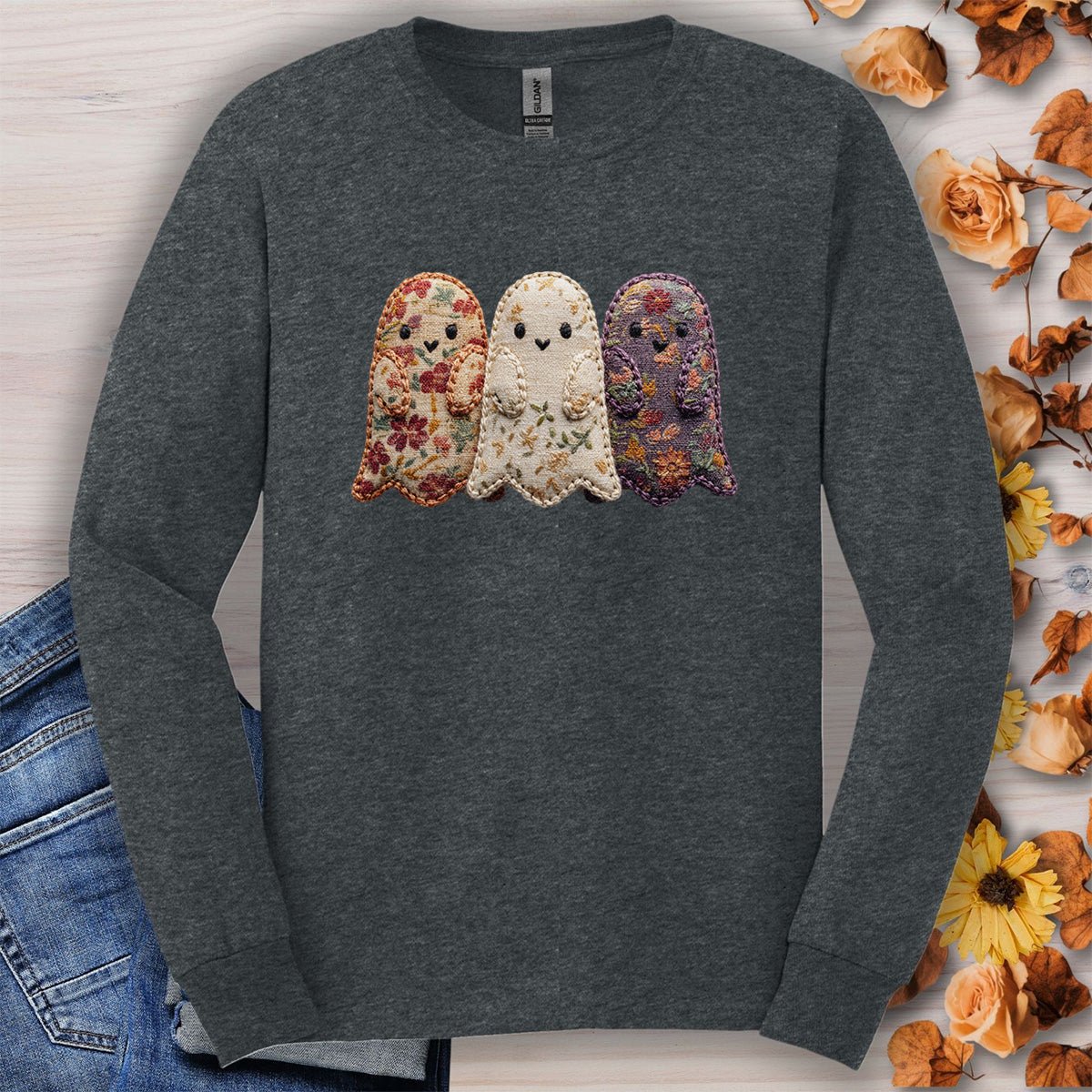 Faux Quilted Ghost Trio Long Sleeve Tee
