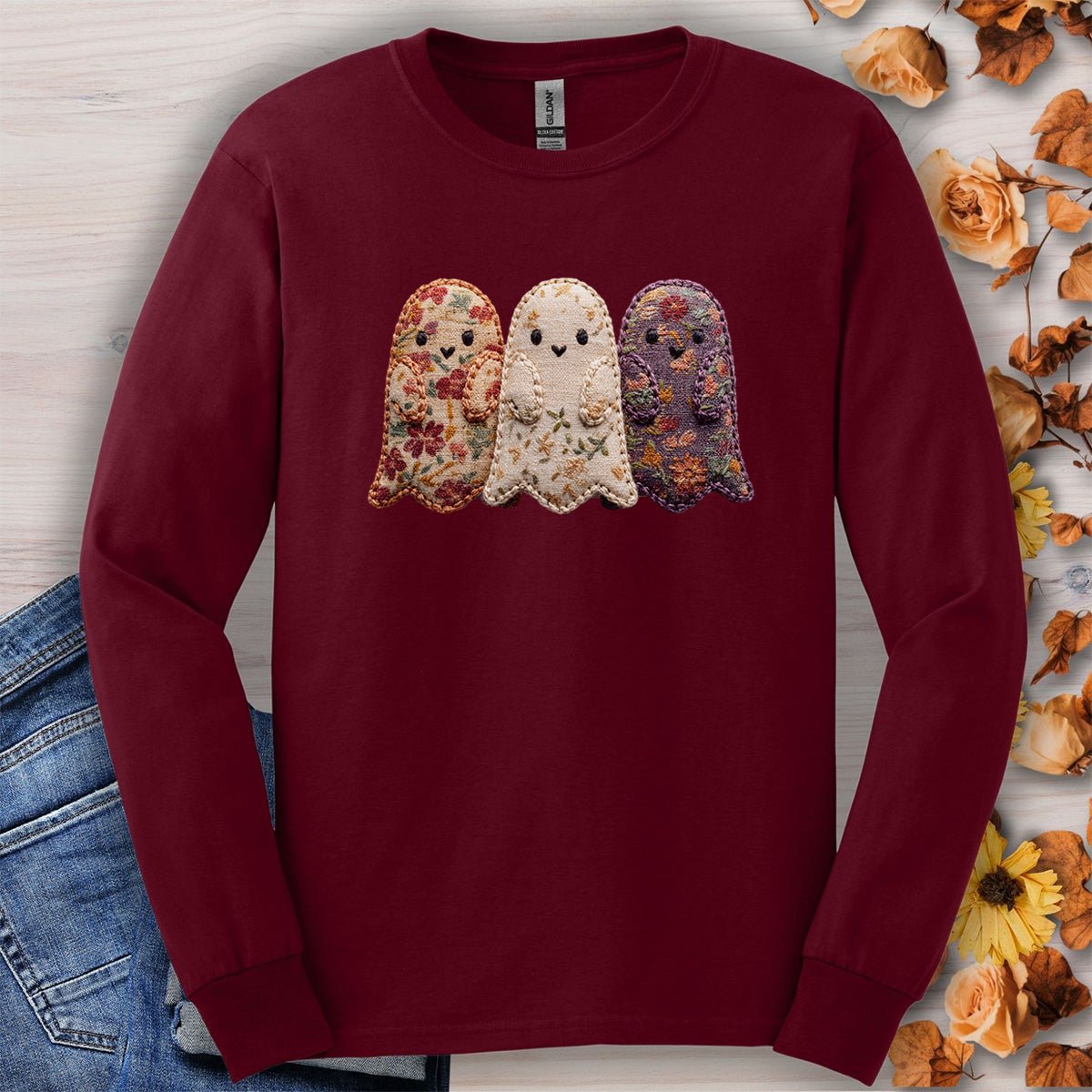 Faux Quilted Ghost Trio Long Sleeve Tee