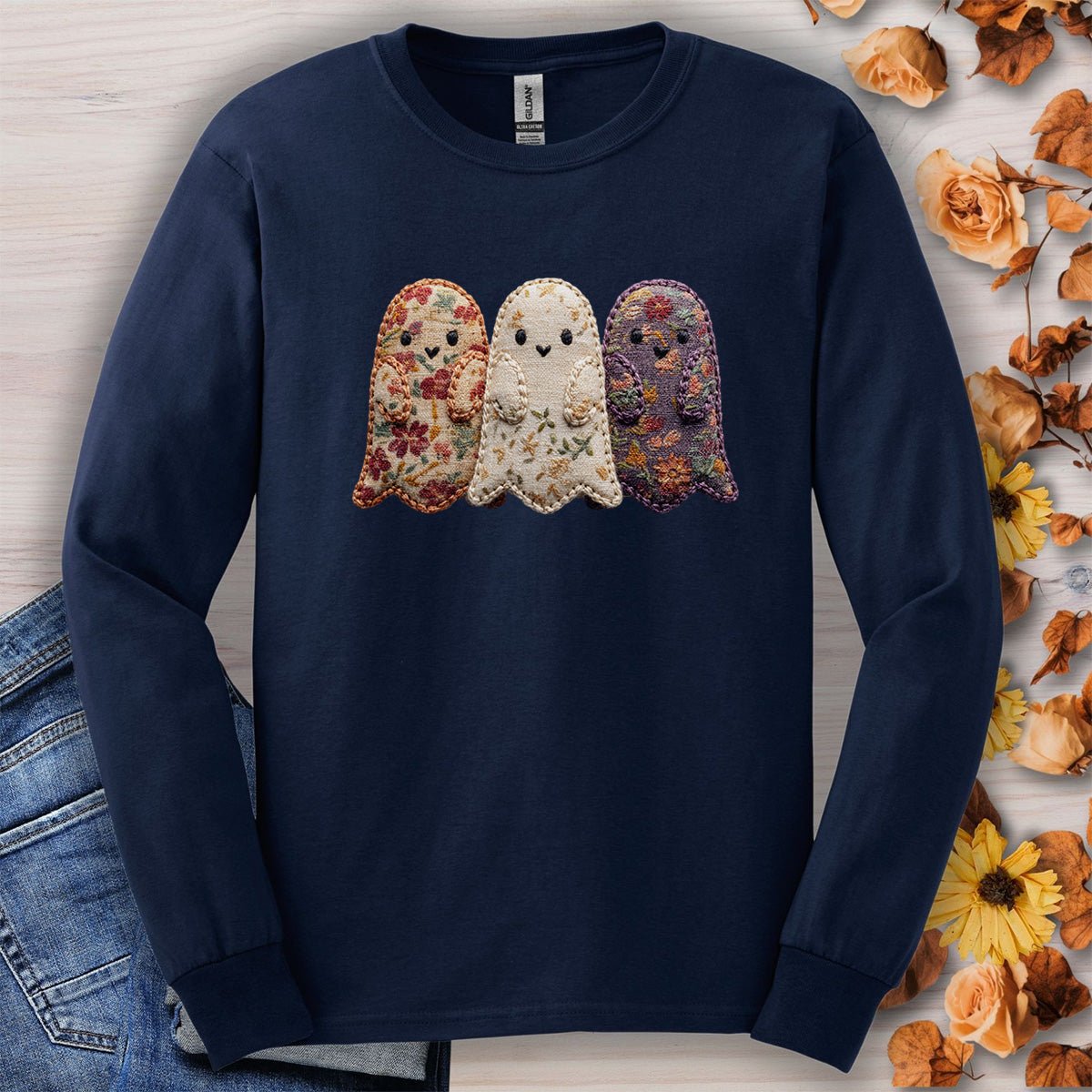 Faux Quilted Ghost Trio Long Sleeve Tee