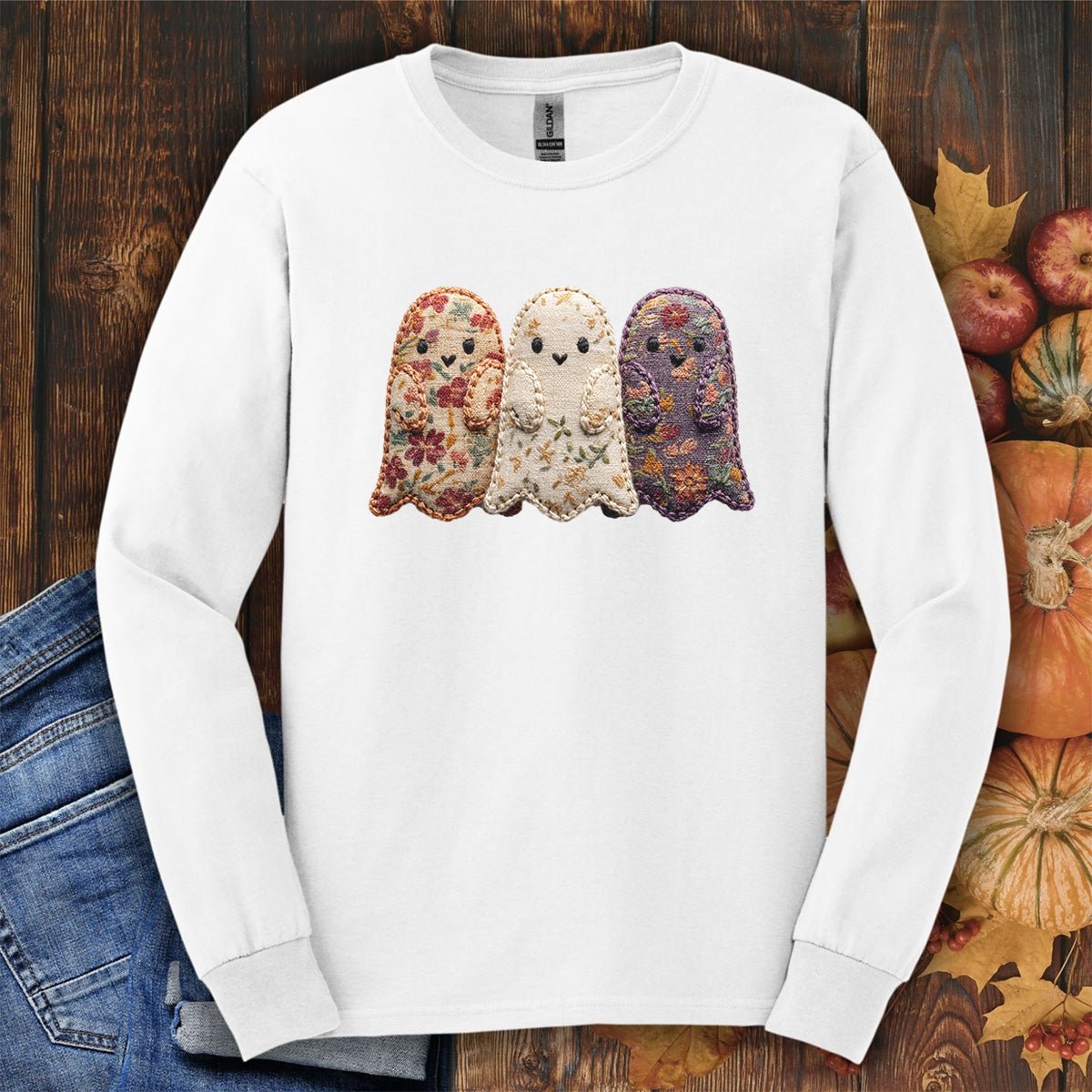 Faux Quilted Ghost Trio Long Sleeve Tee