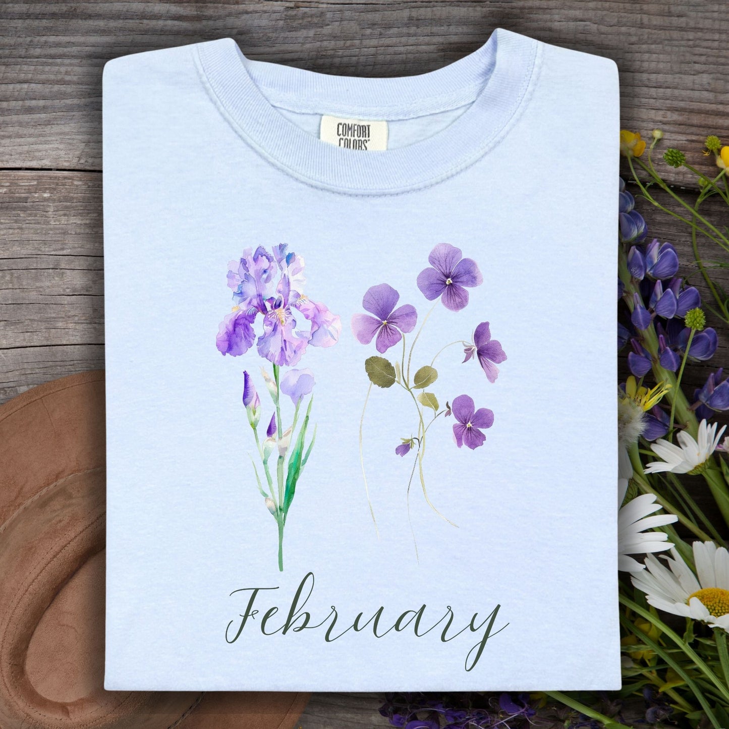 February Birth Month Flower T-Shirt — Iris & Violet