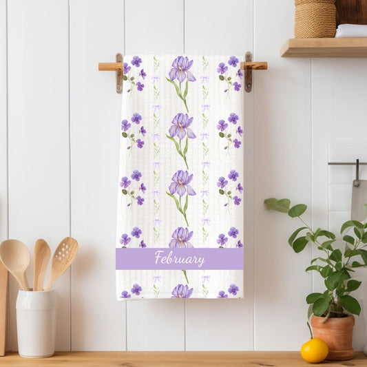February Birth Month Flower Tea Towel — Irises & Violets
