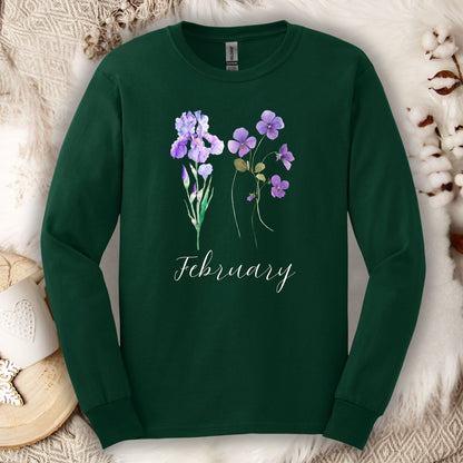 February Birth Month Flowers Long Sleeve Tee — Iris & Violet