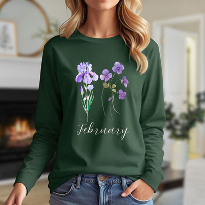 February Birth Month Flowers Long Sleeve Tee — Iris & Violet