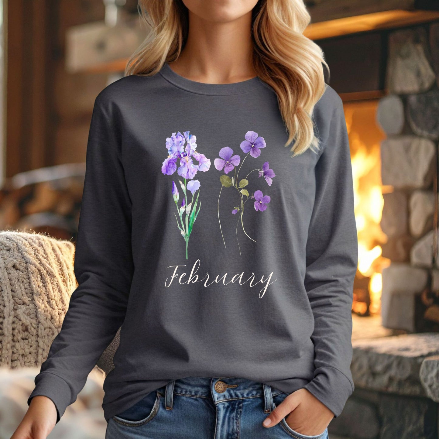 February Birth Month Flowers Long Sleeve Tee — Iris & Violet