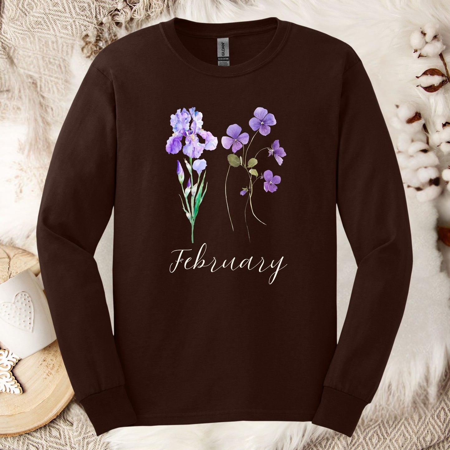 February Birth Month Flowers Long Sleeve Tee — Iris & Violet