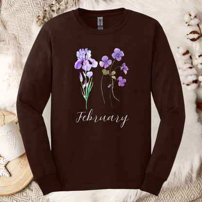 February Birth Month Flowers Long Sleeve Tee — Iris & Violet