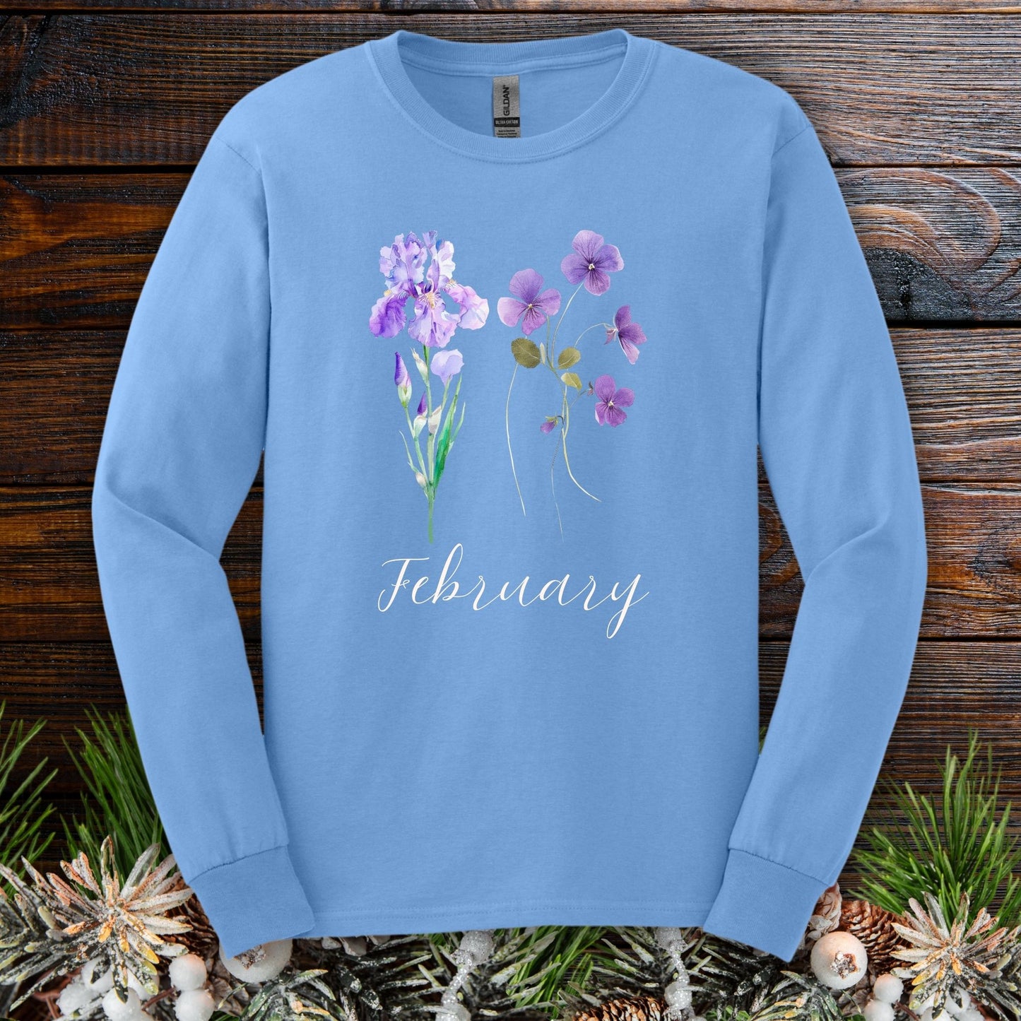 February Birth Month Flowers Long Sleeve Tee — Iris & Violet