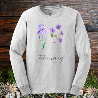 February Birth Month Flowers Long Sleeve Tee — Iris & Violet