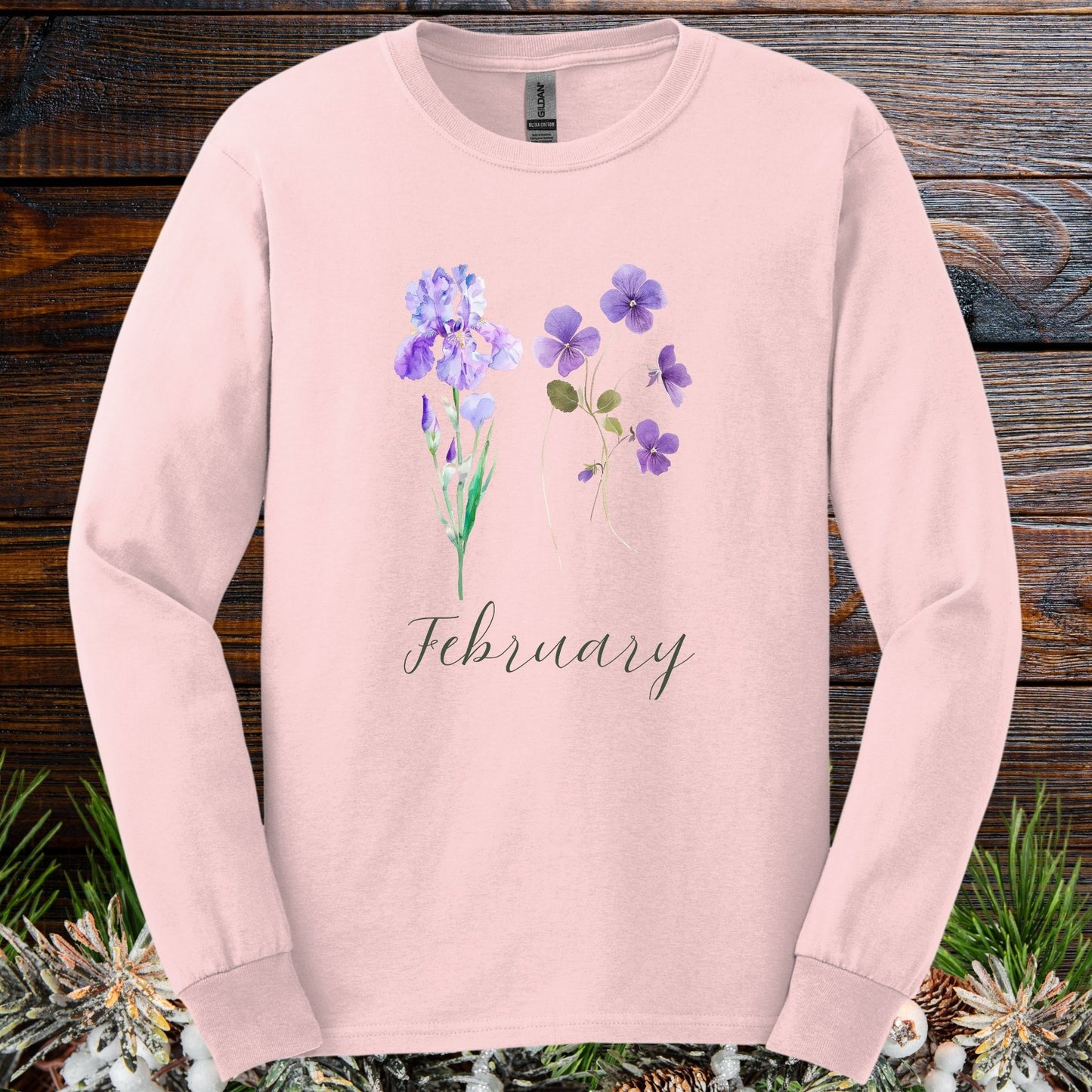 February Birth Month Flowers Long Sleeve Tee — Iris & Violet