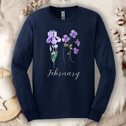 February Birth Month Flowers Long Sleeve Tee — Iris & Violet