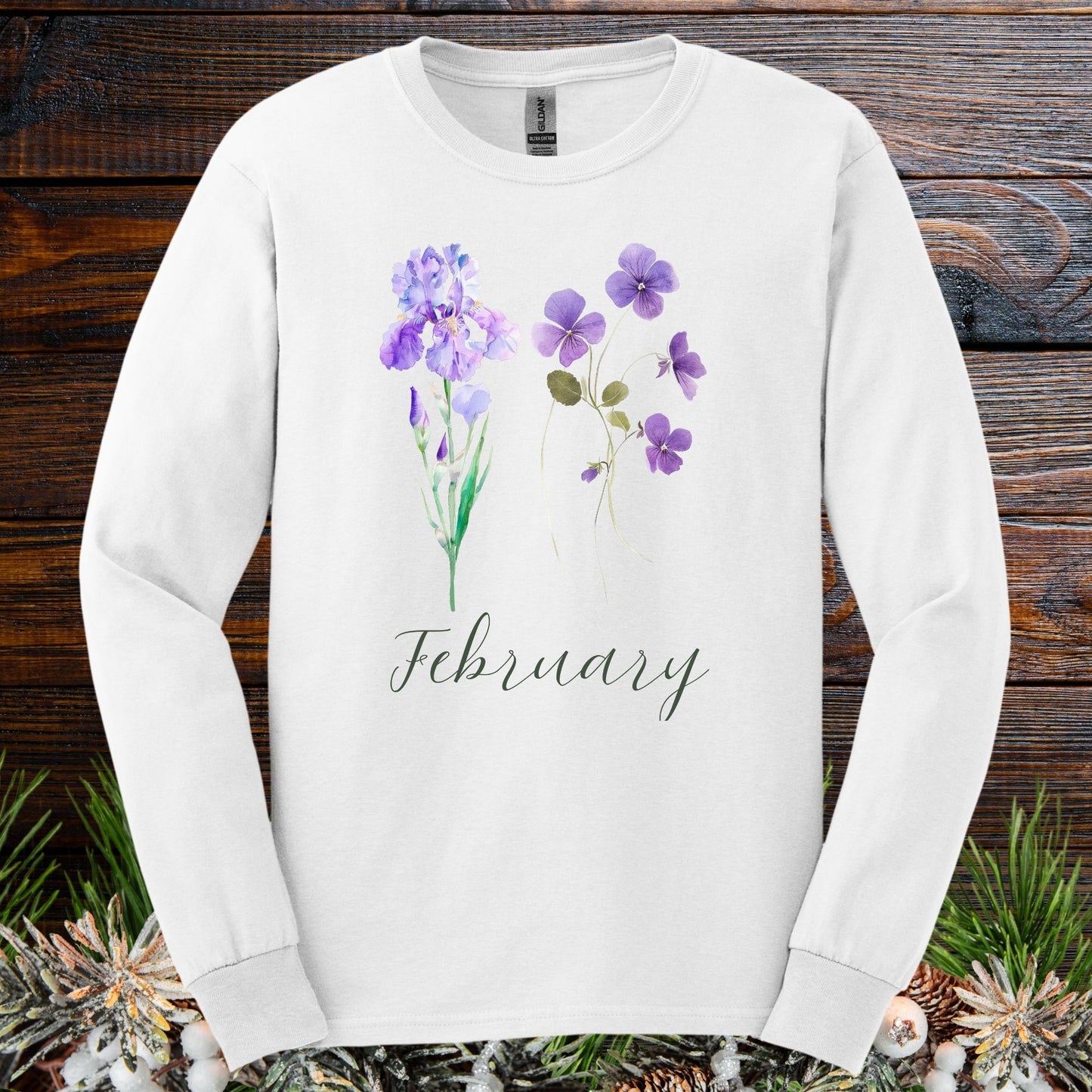 February Birth Month Flowers Long Sleeve Tee — Iris & Violet