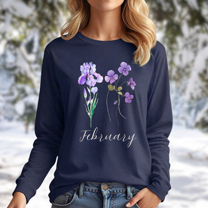 February Birth Month Flowers Long Sleeve Tee — Iris & Violet