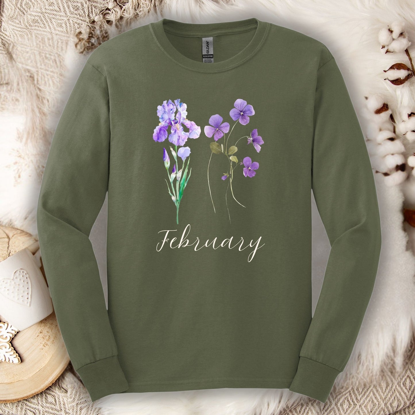 February Birth Month Flowers Long Sleeve Tee — Iris & Violet