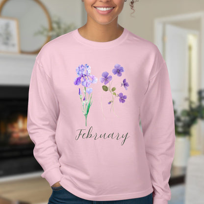 February Birth Month Flowers Long Sleeve Tee — Iris & Violet
