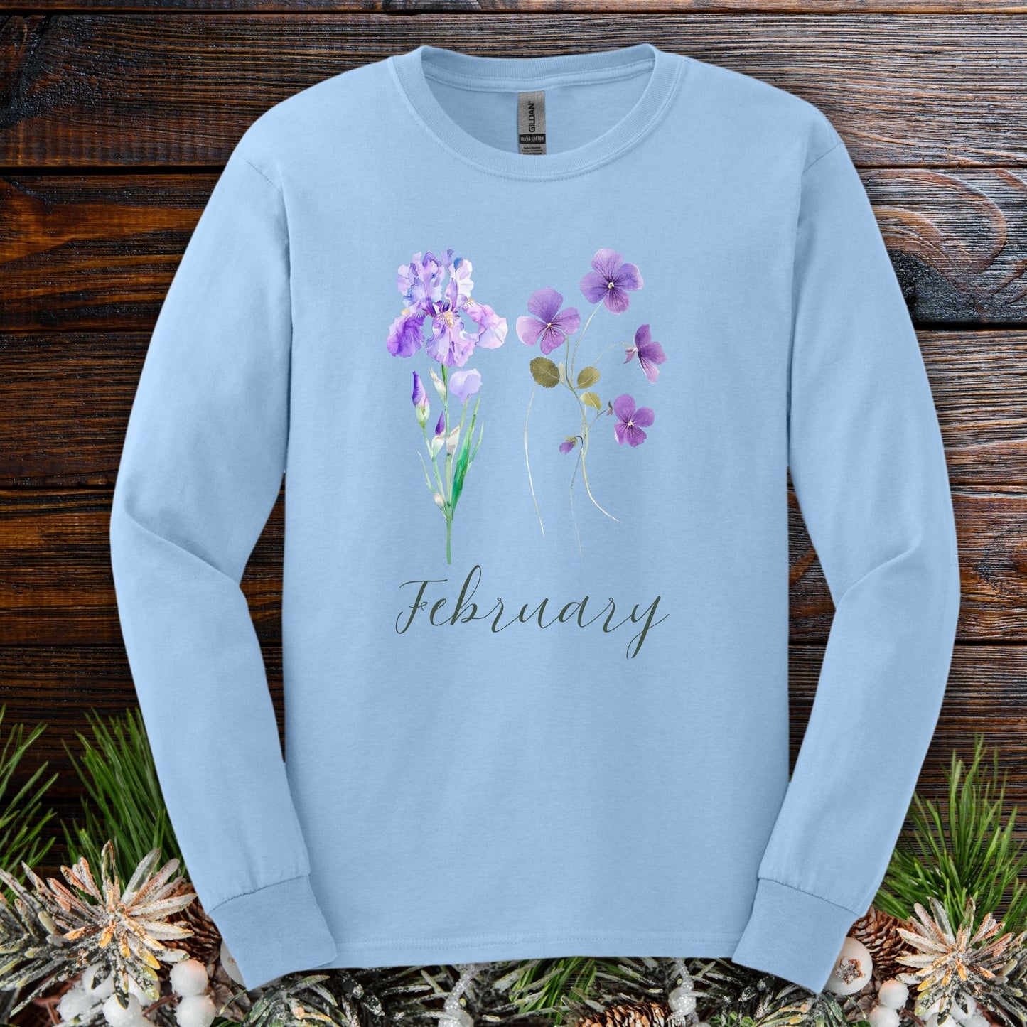 February Birth Month Flowers Long Sleeve Tee — Iris & Violet