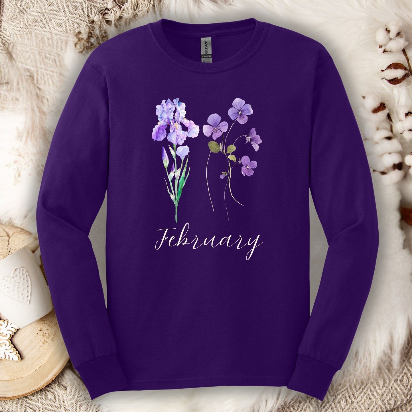 February Birth Month Flowers Long Sleeve Tee — Iris & Violet
