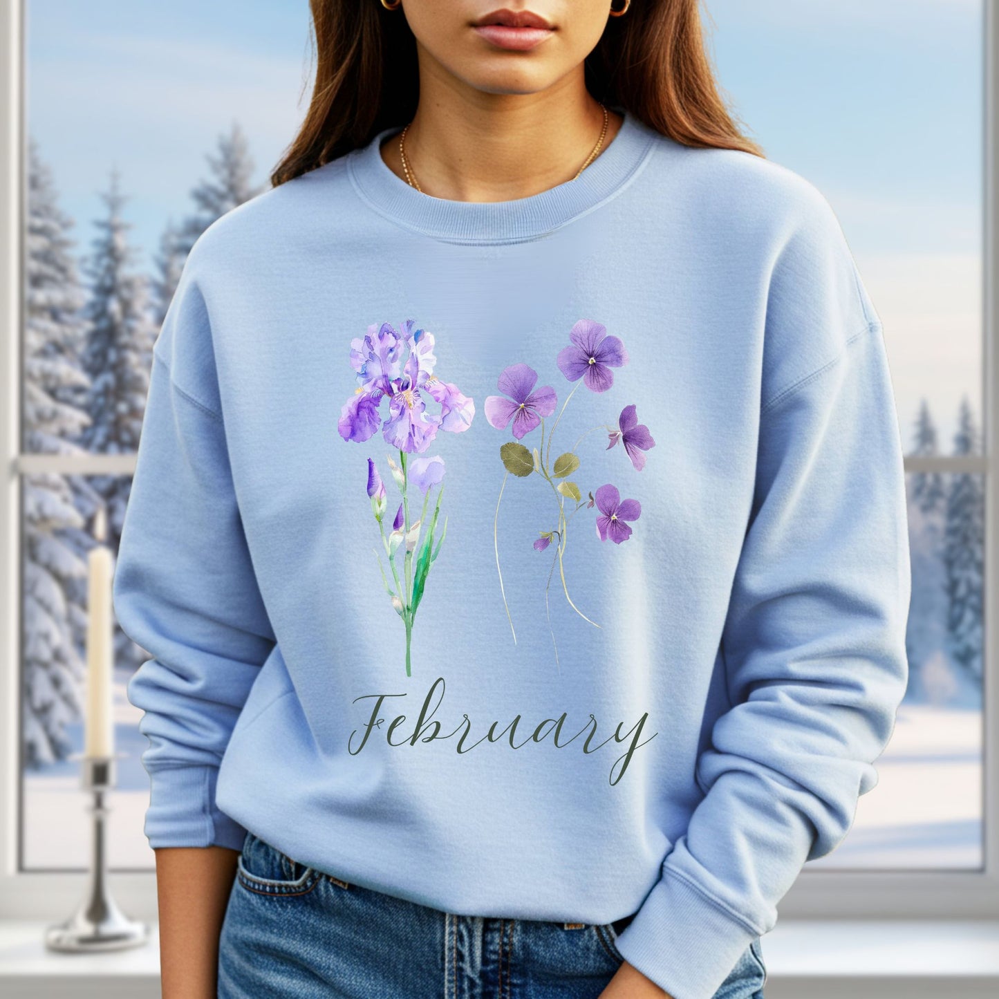 February Birth Month Flowers Sweatshirt — Iris & Violet