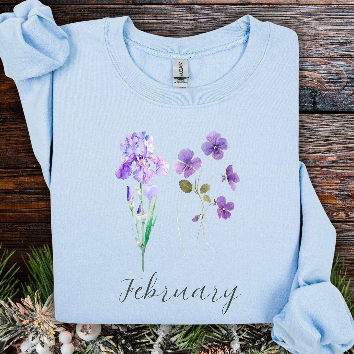 February Birth Month Flowers Sweatshirt — Iris & Violet