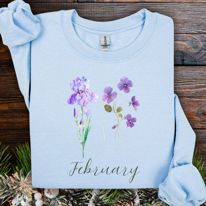 February Birth Month Flowers Sweatshirt — Iris & Violet