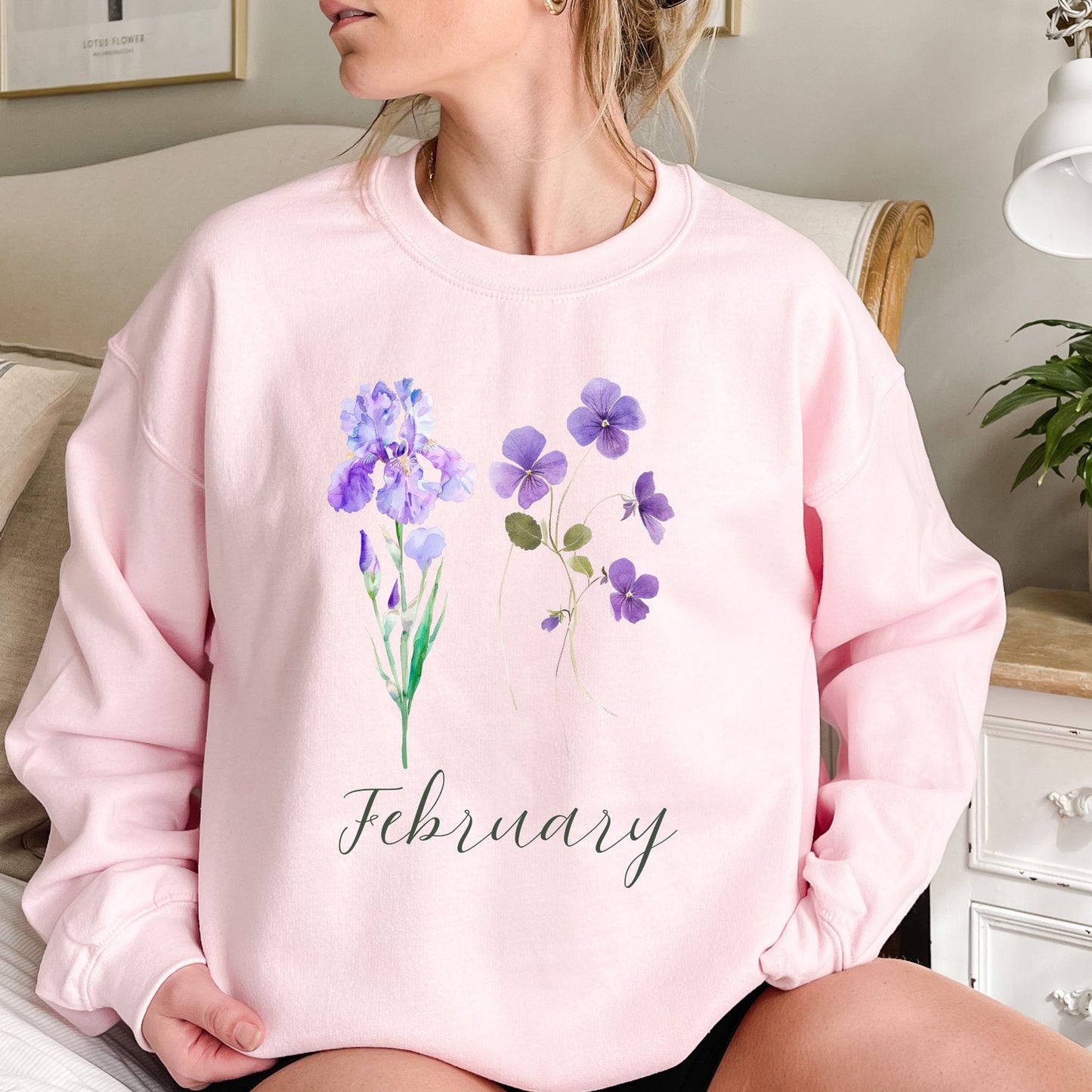 February Birth Month Flowers Sweatshirt — Iris & Violet
