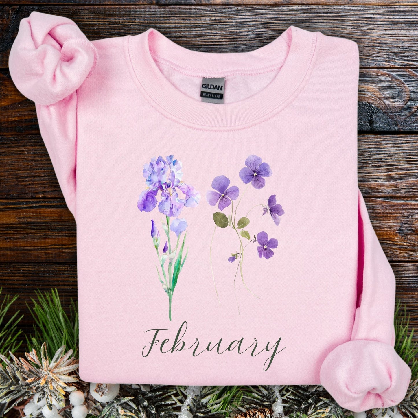 February Birth Month Flowers Sweatshirt — Iris & Violet