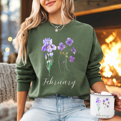 February Birth Month Flowers Sweatshirt — Iris & Violet